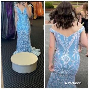 Jovani Light Blue Embroidered Sequins-GORGEOUS